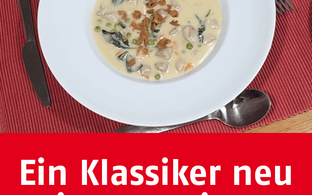 Ein Klassiker neu entdeckt – Hühnerfrikassee mit Spinat und Nudelteig-Nocken nach Björn Freitag